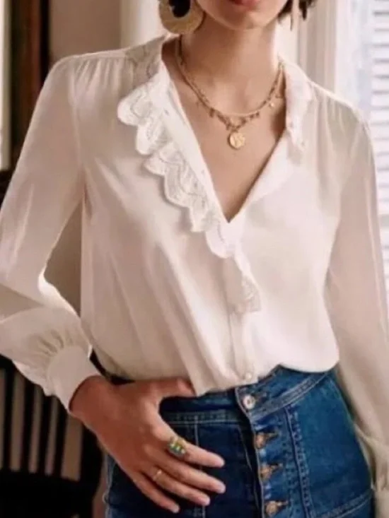 Sezane Chemise Chlo Silk Blouse NWT In Ecru Soft White - Picture 1 of 14